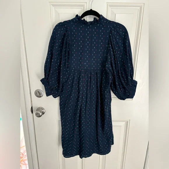 Never a Wallflower High Neck Dress Navy Swiss Dot Size Medium - Picture 5 of 8